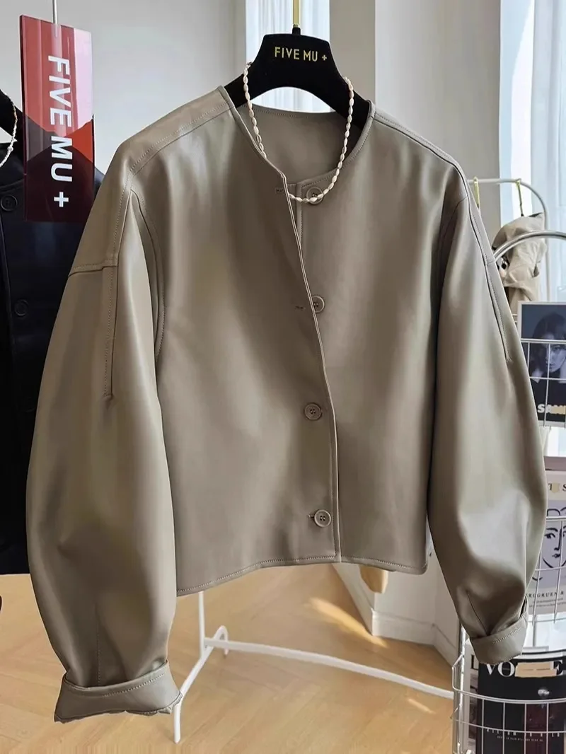 Women's Jackets Leather Jacket High-grade Short Black Single-Breasted Jacket is Popular this Year with Retro Leather Coat Women