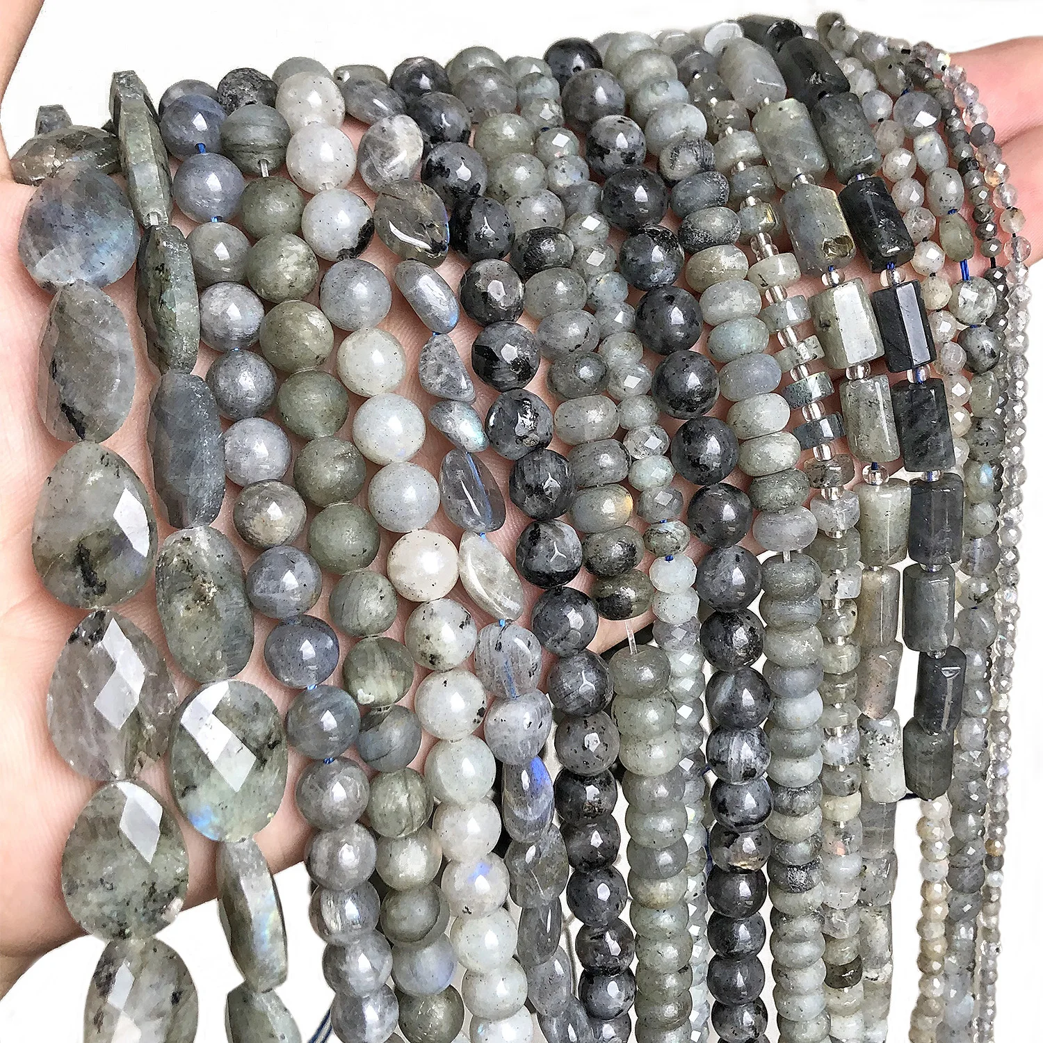 Natural Gray Labradorite Faceted Loose Stone Beads Round Heart Irregular Matte For DIY Making Bracelet Necklace Jewelry Charm