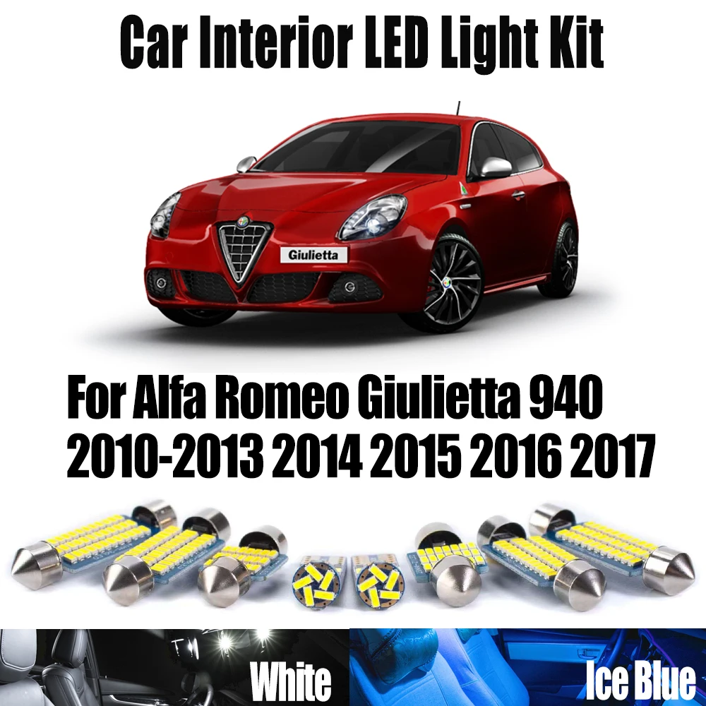

Комплект из 13 светодиодных ламп Canbus для Alfa Romeo Giulietta 940 (2010-2017) для освещения салона, багажника, дверей и потолка