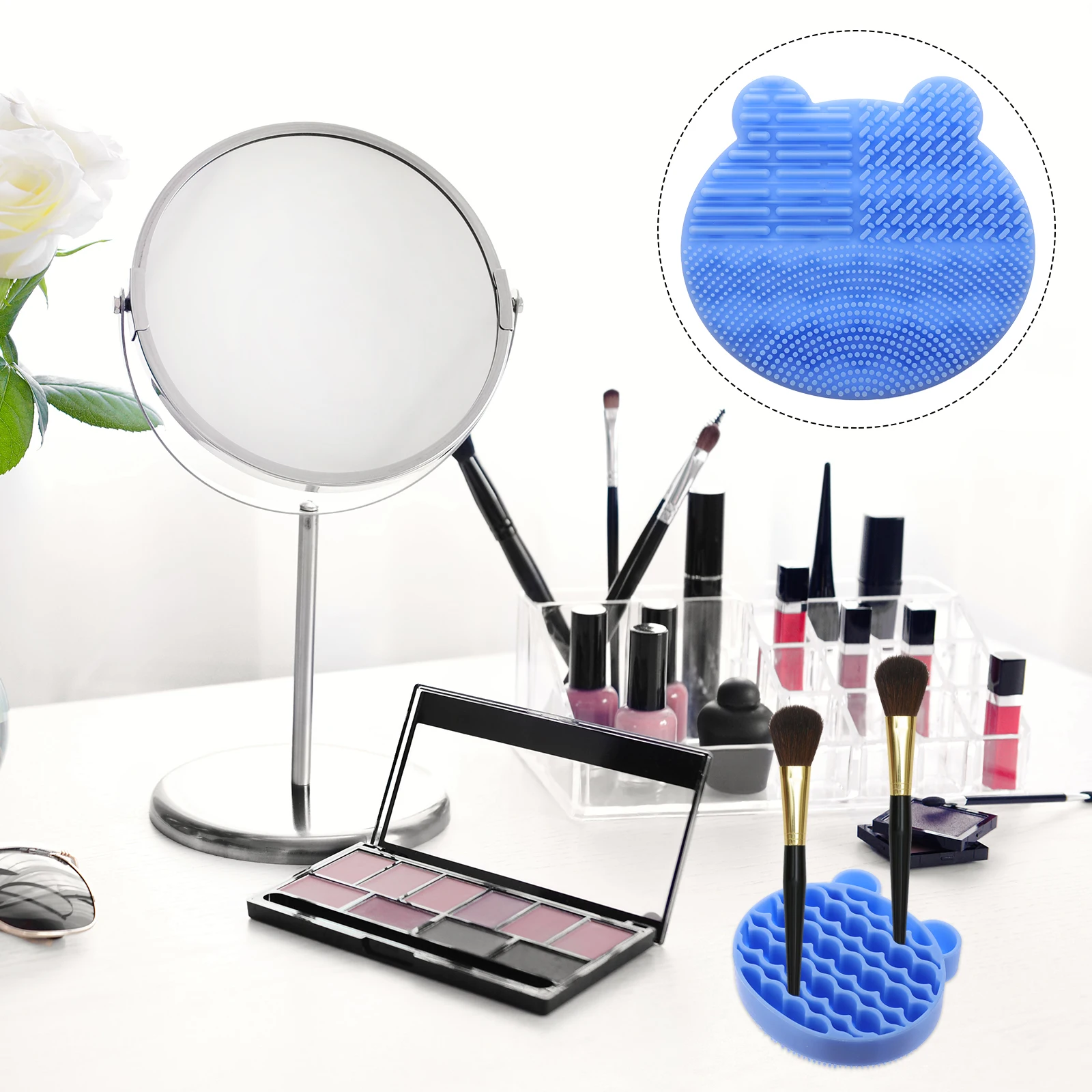 

Silicone Makeup Brush Cleaning Mat Storage Holder 2 In 1 Brush Scrubber Pad Stand For Women Girls Multi Functional Gift