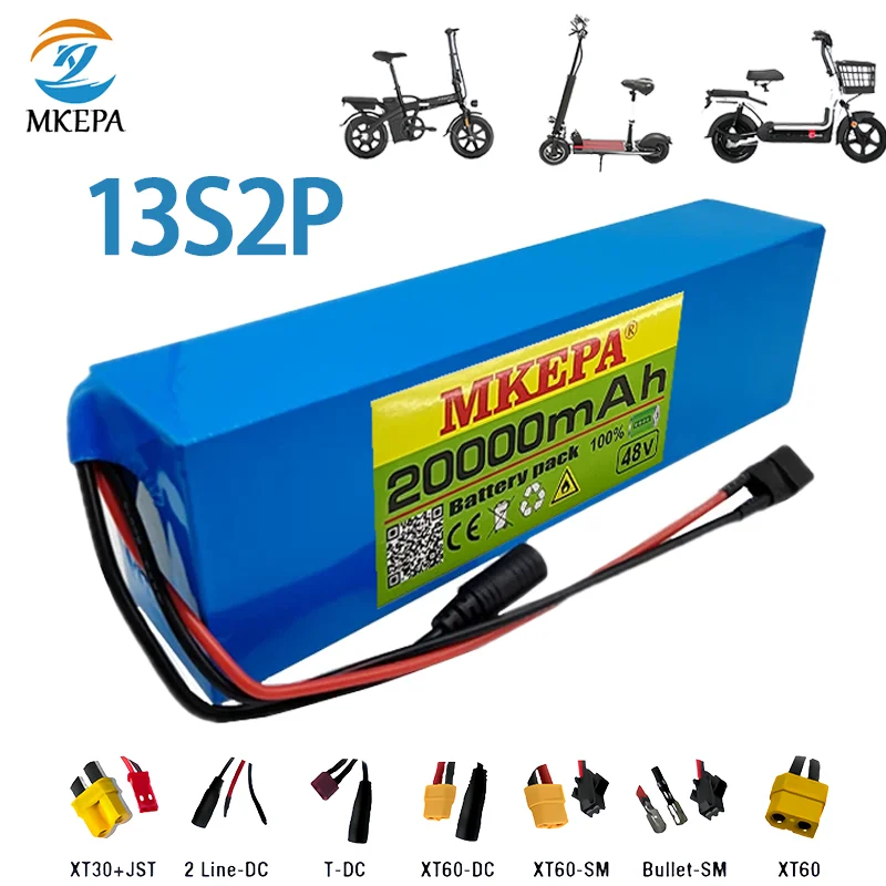 48V 20Ah 18650 li-ion battery pack 13S2P 1000W high-power battery, suitable for 54.6V 250W 350W 500W electric bicycle motor kit