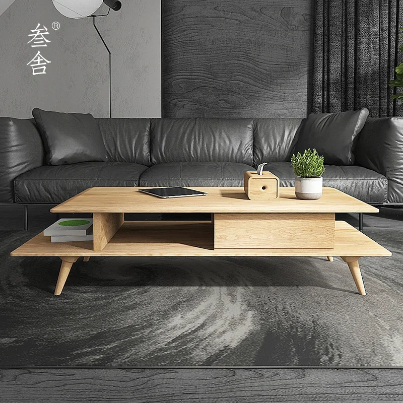 Nordic style coffee table, white oak solid wood living room, home modern, simple small apartment