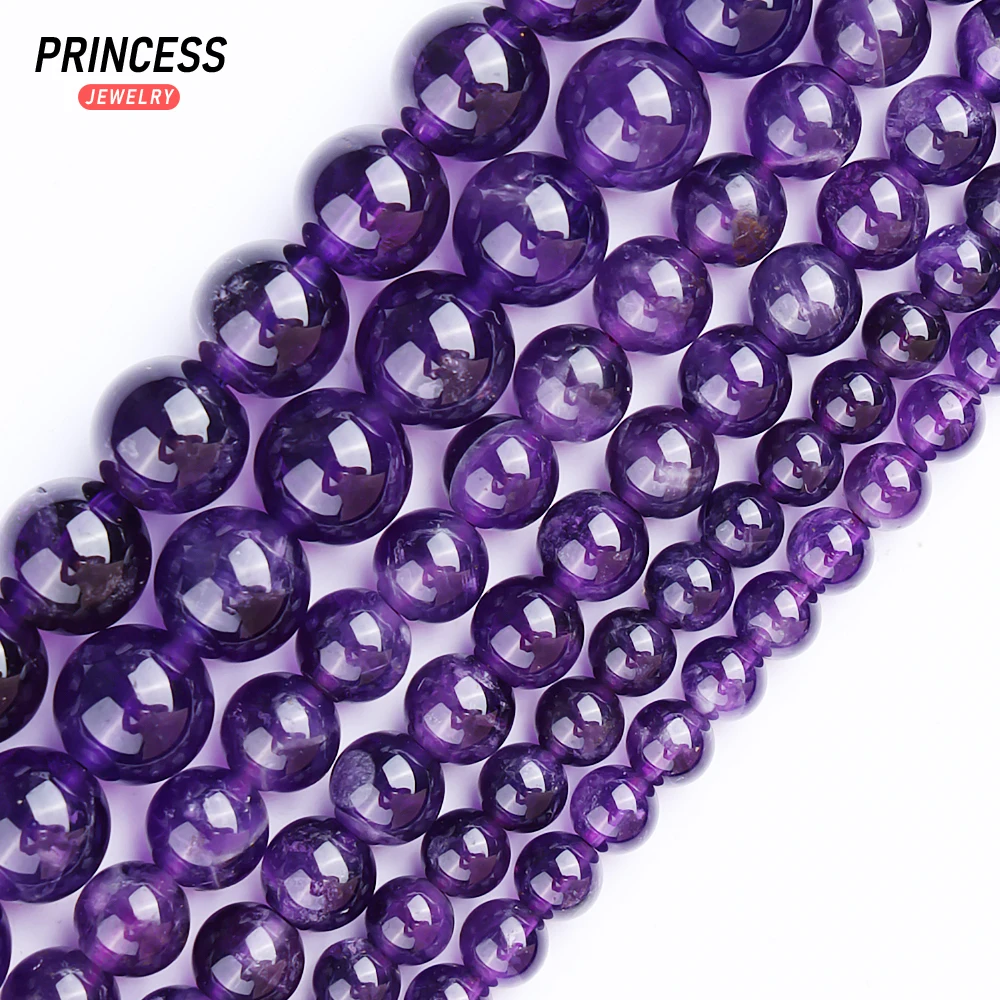 A + Kristal Ungu Amethyst Gelap Alami 6-12Mm Manik-manik Batu Energi untuk Membuat Perhiasan Gelang Manik-manik Batu Aksesori DIY