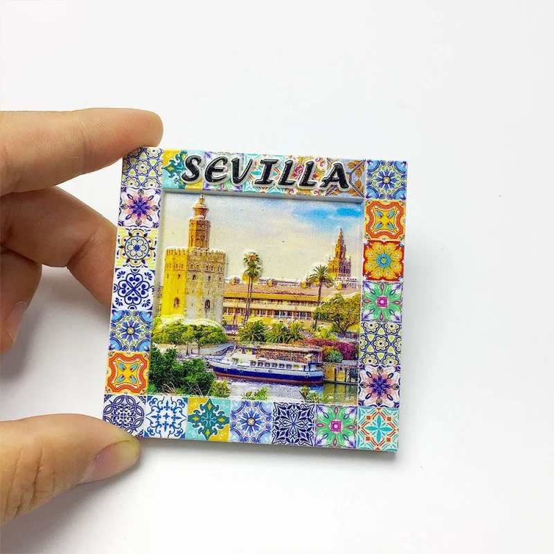 3D Resin Spain Seville Torre del Oro Fridge Magnet Colorful Tile Frame Aimants Frigo Decoración Hogar Home Decor