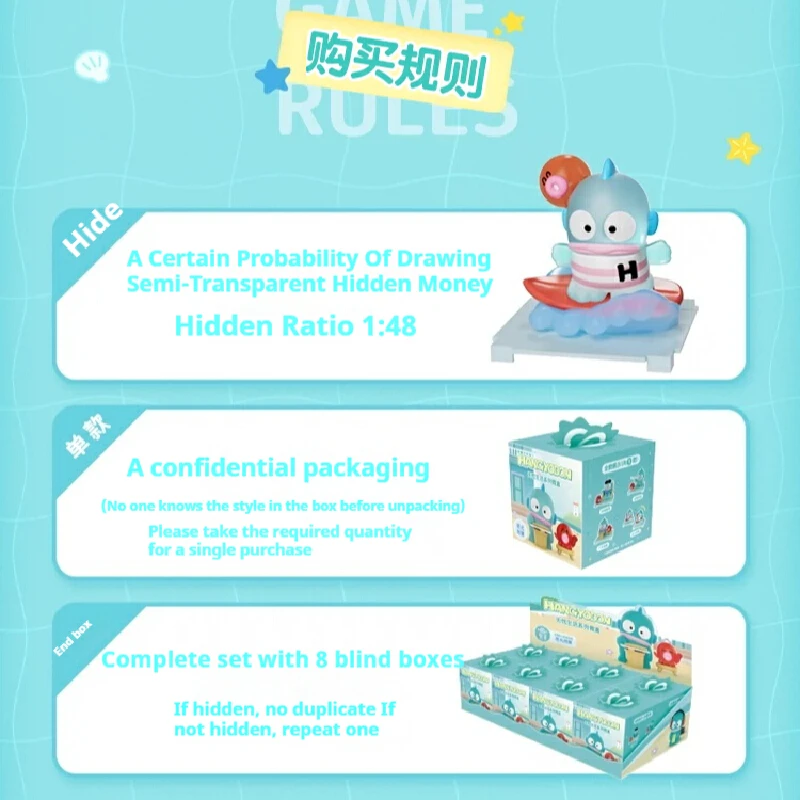 Sanrio Character Hangyodon Blind Box Toy Ugly Fish Worry Free Life Series Blind Box Figurines Room Decor Ornaments For Kids Gift
