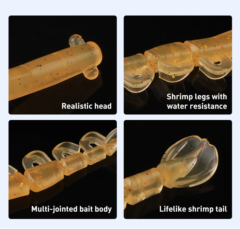 Gelenkiger Garnelen-Softköder 70mm 100mm 3,5g 6,8g Schwimmender Garnelenköder PVC Mehrteilig Leuchtend im Dunkeln Künstlicher Barsch-Angelköder – Detail 5
