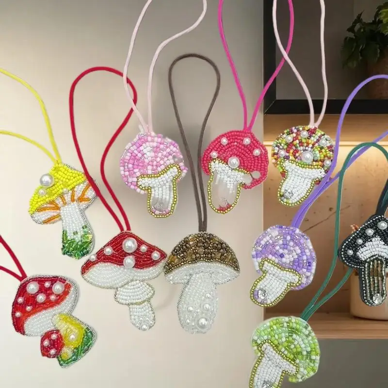 [YU]Cute Handmade Mushroom Beaded Bag Charm Colorful Beaded Keychain For Purse Home Decor Hanging Ornaments