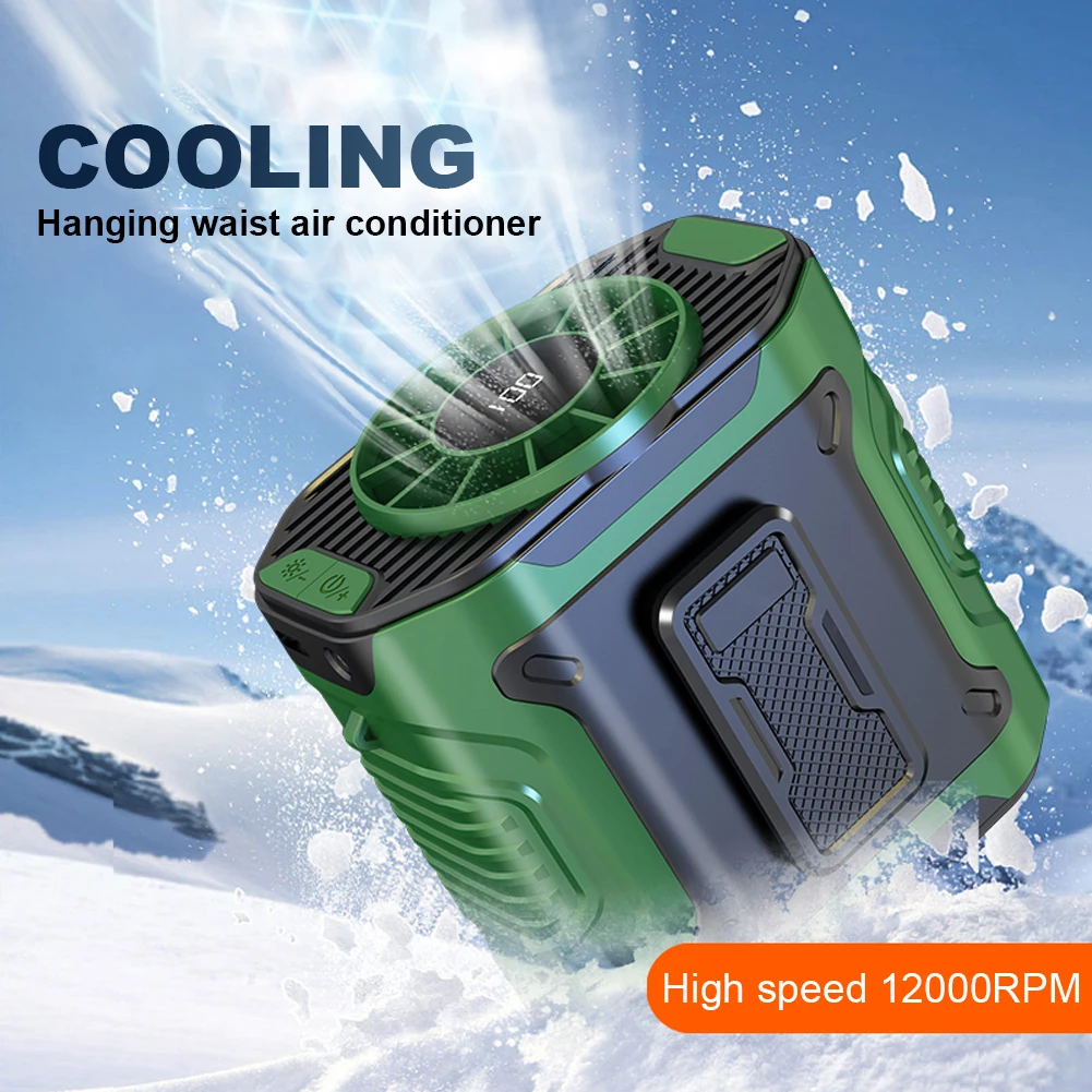 3600mAh 휴대용 야외 허리 팬, 목걸이형 강력 풍량, 보조배터리 및 LED 조명 기능, 비상, 스포츠, 야외 작업에 적합