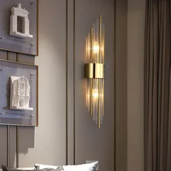 Lámpara de pared de lujo, luz LED dorada moderna, iluminación interior para sala de estar, dormitorio, mesita de noche, escaleras, candelabro de pared, decoración del hogar