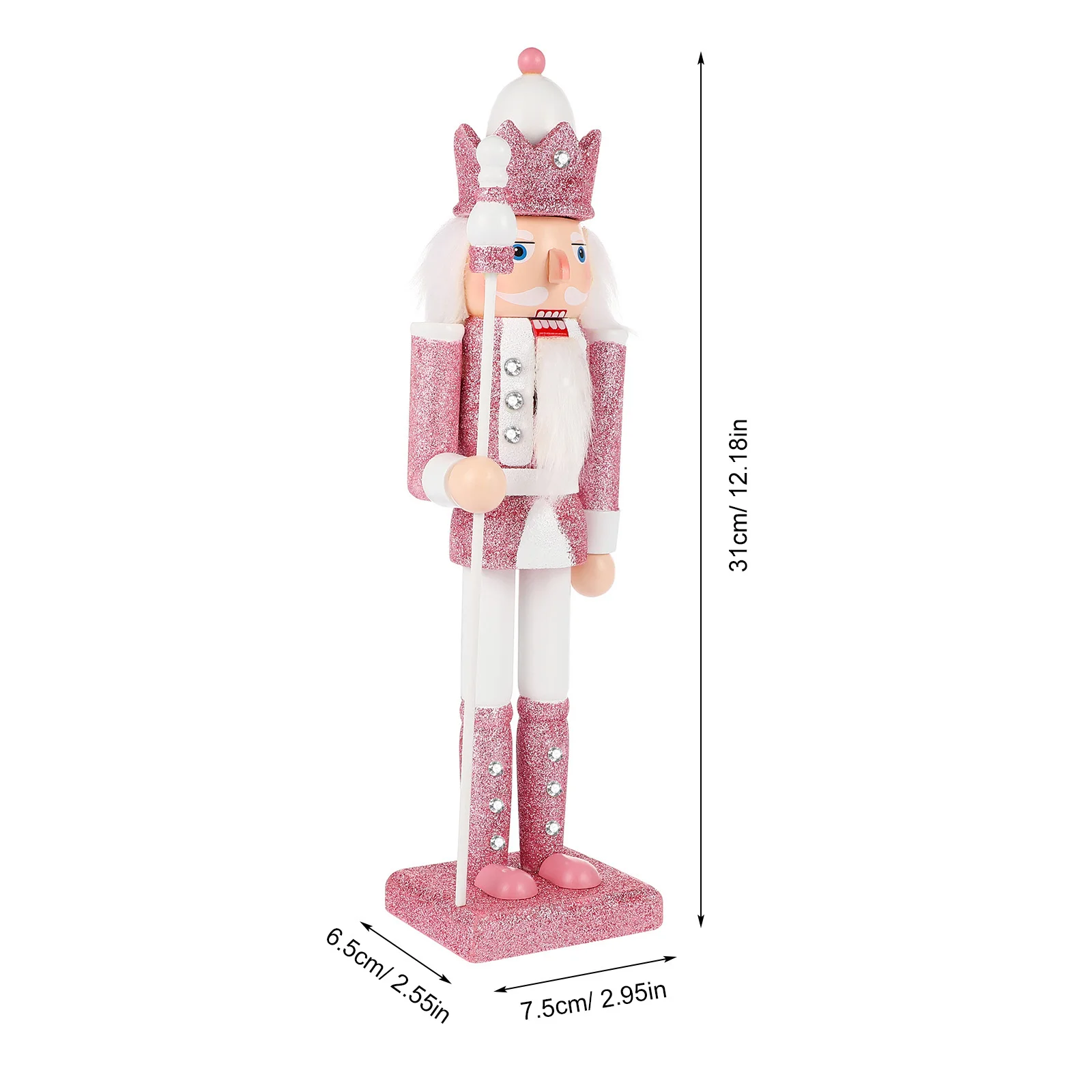 

Nutcracker Wood Figure Pink Glitter Finish Holiday Home Decor Christmas Decoration Traditional Ornament Vintage Style Gift