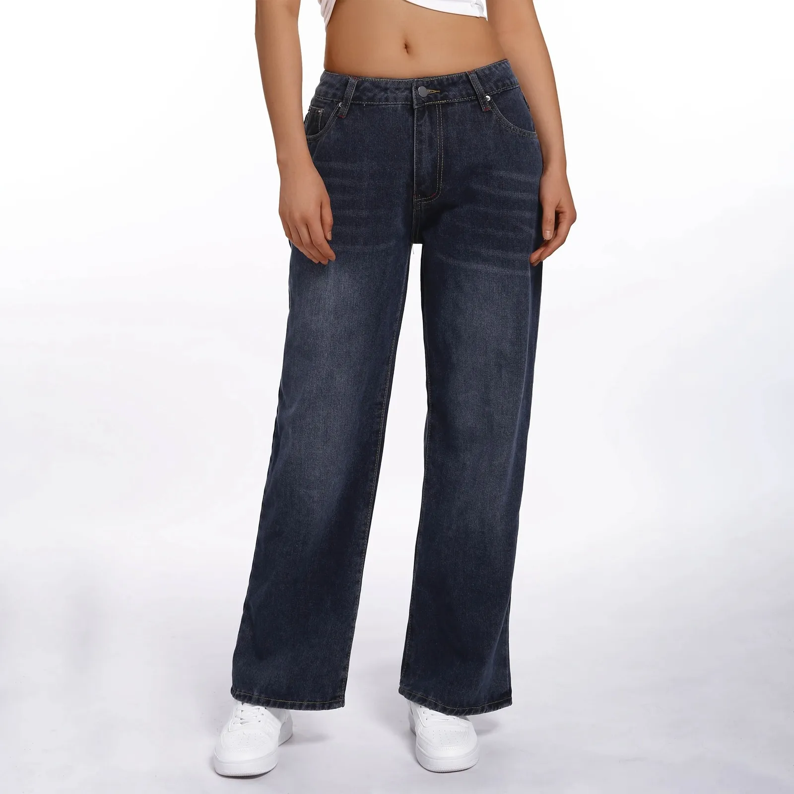 

American Style Denim Pants Women's Loose Wide Leg Denim Pants Low Waist Retro Style Plus Size Streetwear Jean for Women Spring