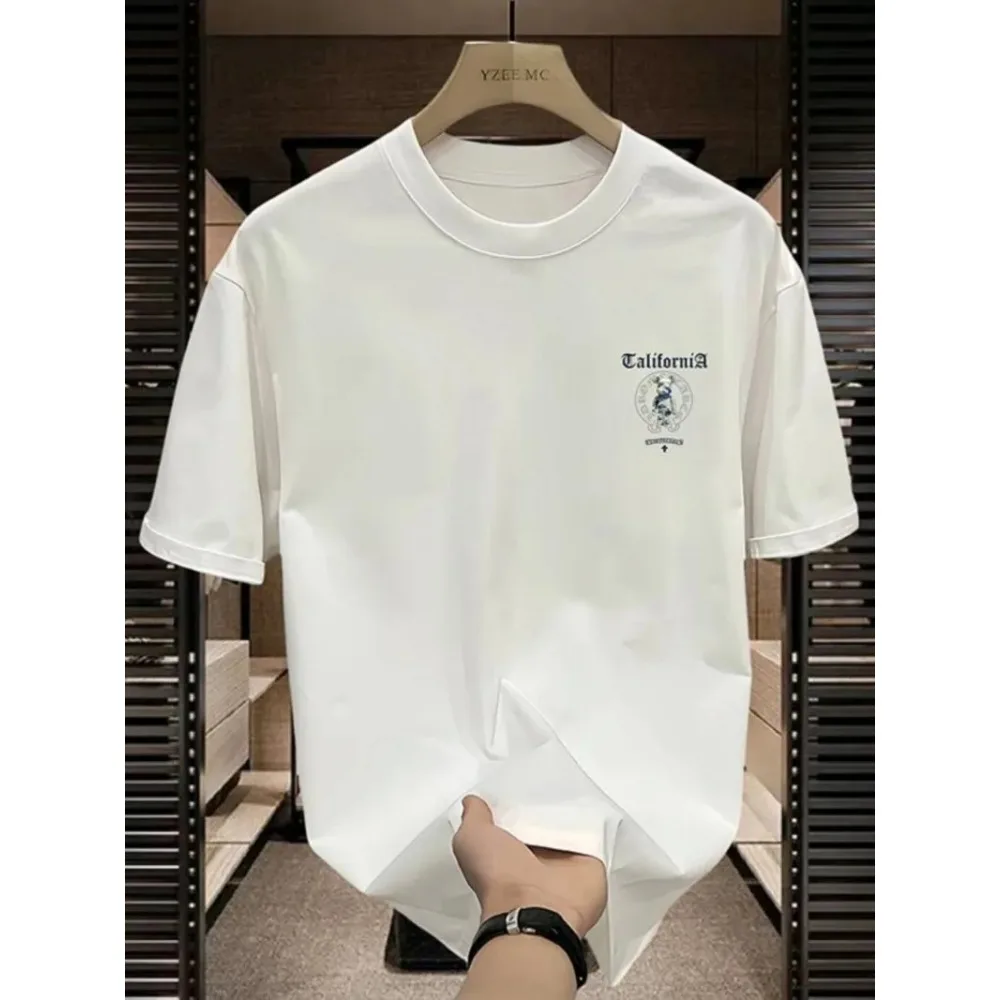 New Trend Letter Printed Round Neck Short Sleeve T-shirt 100% Cotton Breathable Casual Fashion Couple Short Sleeve Top 4 Sold