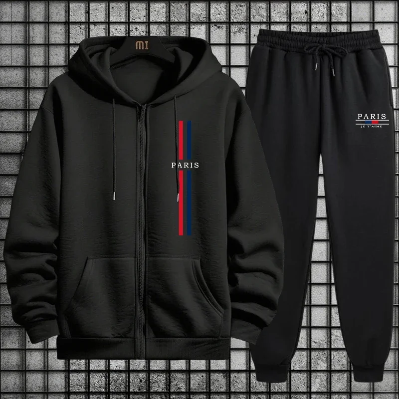 Survêtement imprimé pour hommes, sweat-shirt à capuche, sport, Jogging, veste décontractée à fermeture éclair, manteau, vêtements de sport de rue, hauts une pièce, pantalons