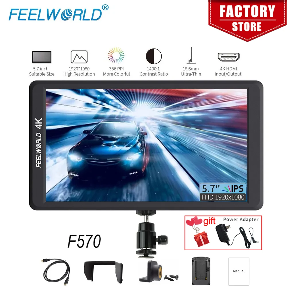 FEELWORLD F570 Aluminum Housing 5.7 Inch Camera 4K HDMI IPS LCD Full HD 1920x1080 DSLR Field External Monitor