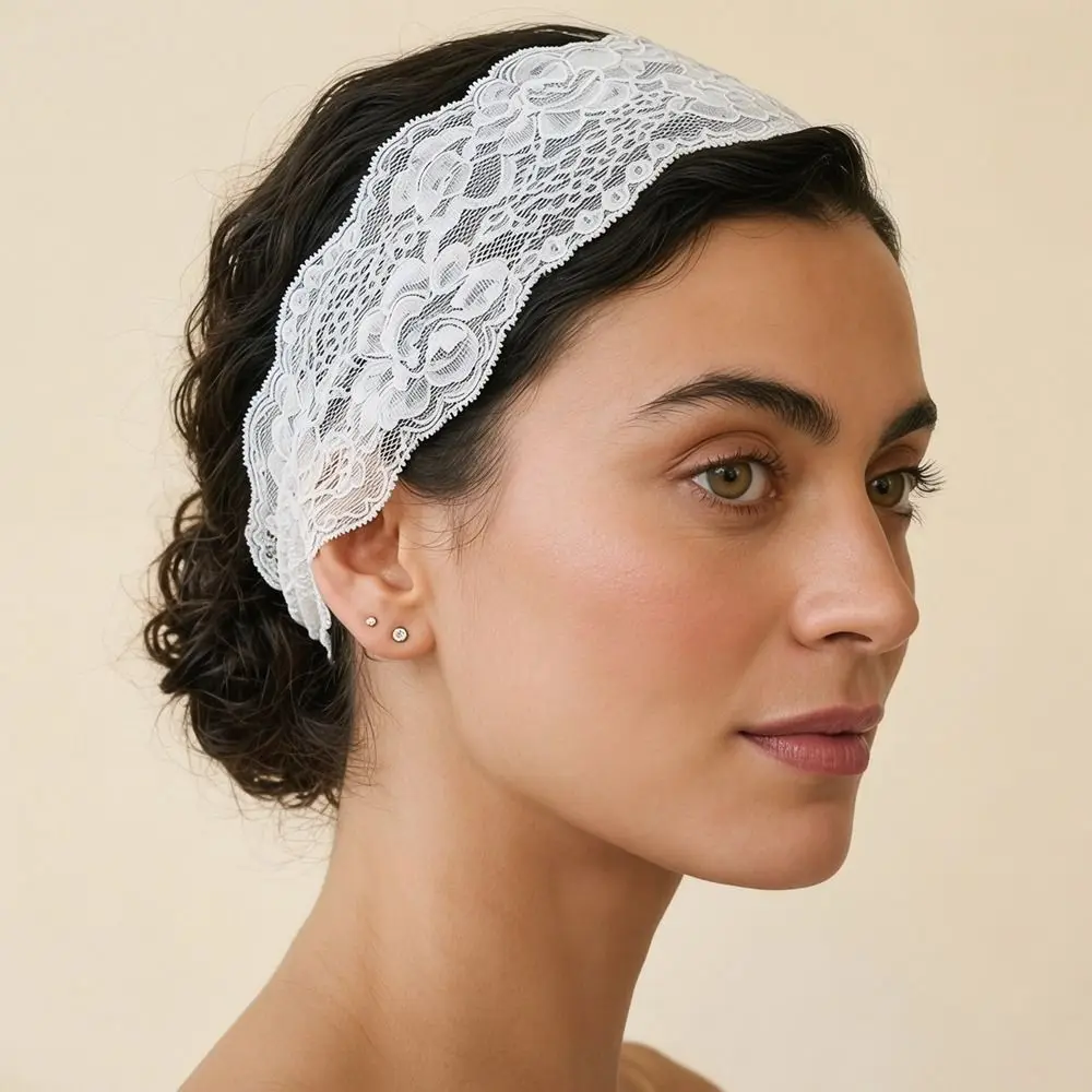 Fashion Adjustable Hollow Lace Headband Floral Flower Elastic Hair Band Supporter Gear Solid Color Wide Headband For Women image 2