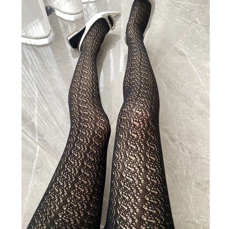 Runway Designer Mixed Colors Tights For Women Soft Stretchy Female Panty Hose Multi Color Hollow Fishnet Stockings Pantyhose New