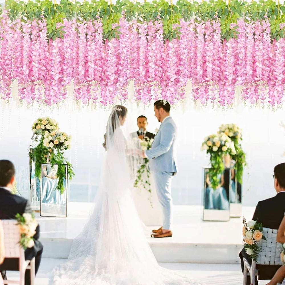Artificial Flower Vine Ivy Leaf Garland for Home Wall Plant Fake Wisteria Flower Decor Wedding Flower Arch 110cm Wisteria