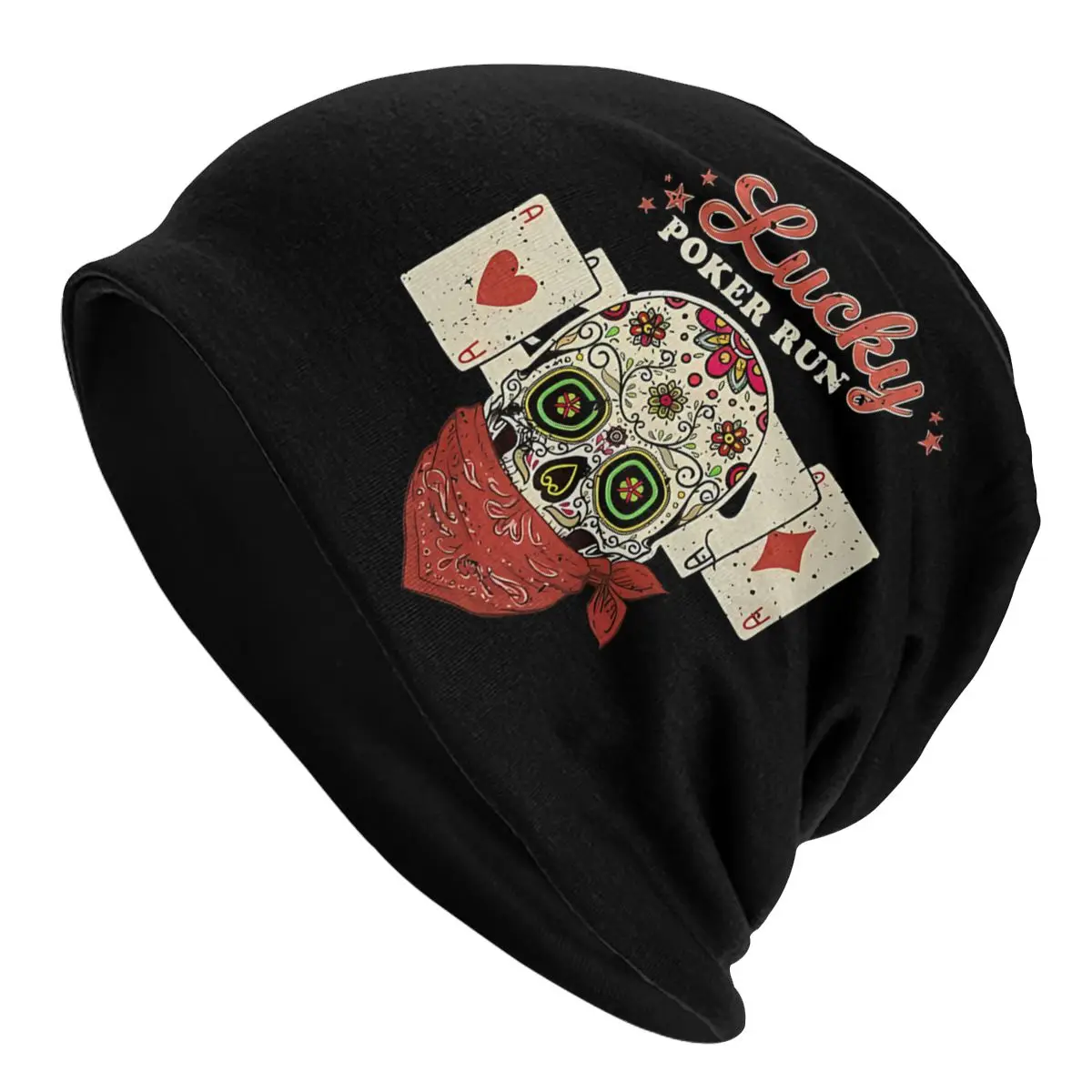 

Poker Run - Sugar Skull Bandanna & Cards Unisex Bonnet Thin Hiking Hats Double Layer Hat Breathable Caps