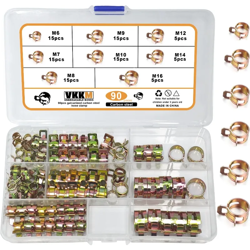 VKKM 90PCS Alloy Steel Spring Hose Clamps Assortment Kit- High-Performance Fastening for Automotive and Marine Applications​