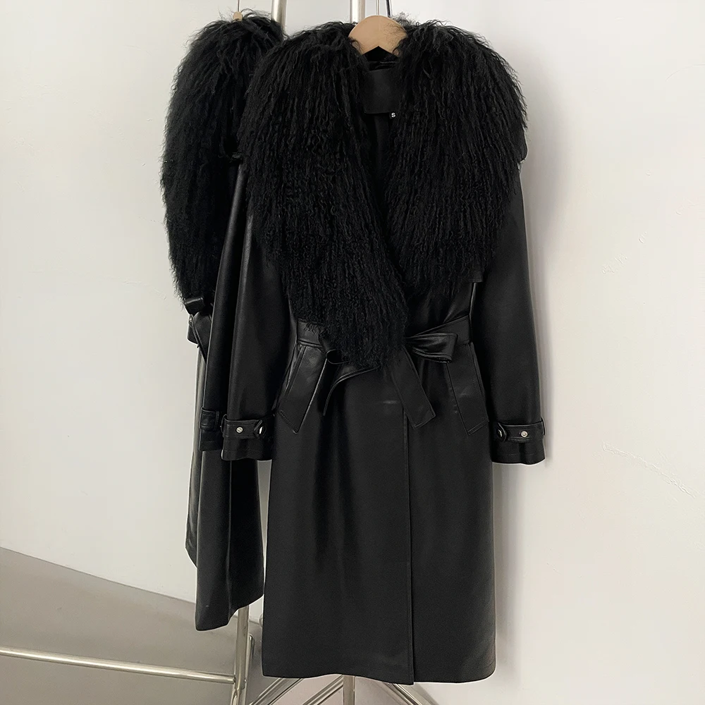 Jacket with Fur for Women Women's Faux Leather Jacket Long Luxury Faux Leather Clothes Outerwear New Products Faux Fur Coat Lady