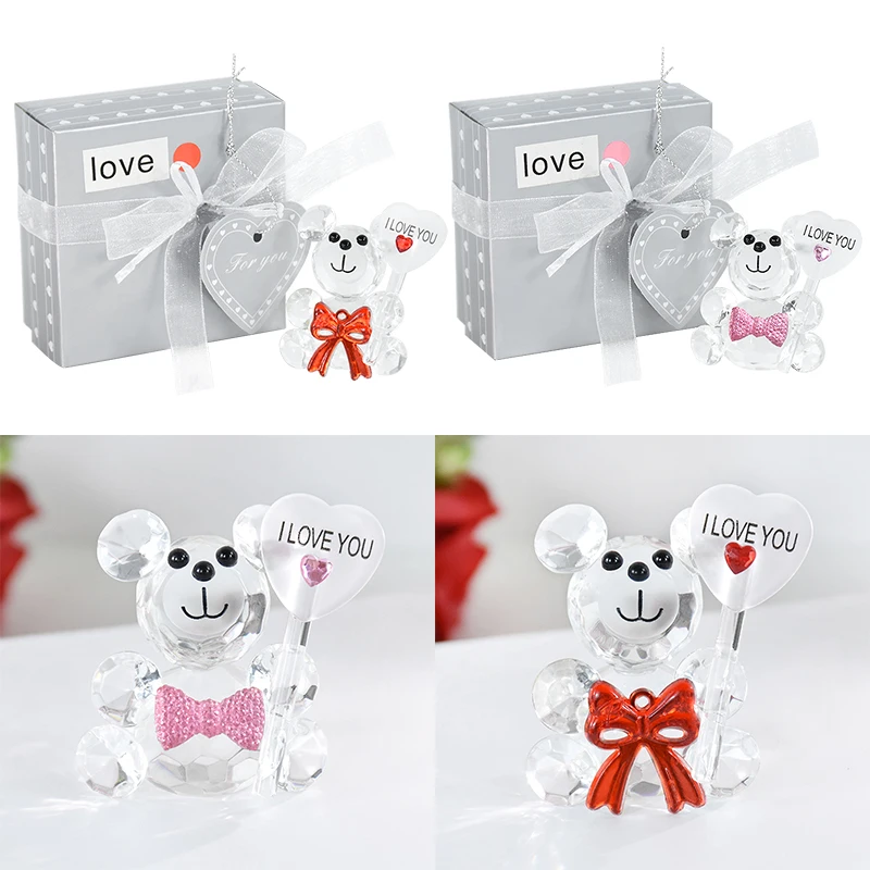 

I Love You Sign Crystal Bear Valentines Day Gift Artificial Bow Bear Home Desktop Ornaments Wedding Party Gift For Guests