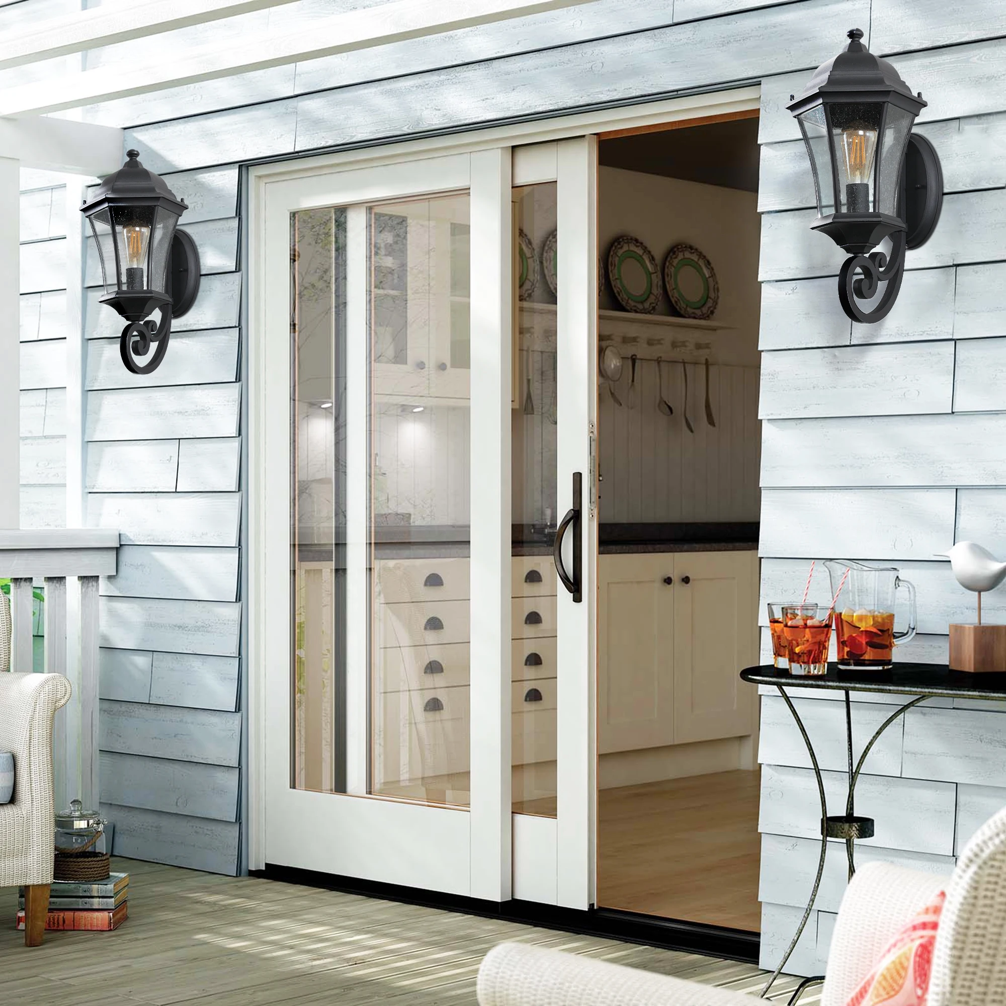 

Настенный фонарь для улицы, бра в винтажном стиле с черной отделкой и прозрачными стеклянными панелями, устойчивый к атмосферным воздействиям внешний светильник (2 шт.)