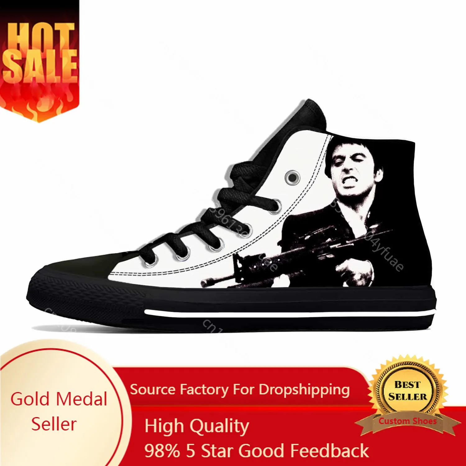 

Hot Scarface Tony Montana Movie Anime Cartoon Casual Shoes High Top Lightweight Summer Board Shoes Breathable Men Women Sneakers