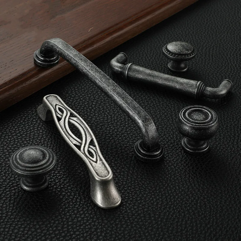 Vintage Antique Furniture Handles Drawer Door Knobs Gray Bronze Cabinet Handle Pulls Cupboard Wooden Vintage Hardware 675