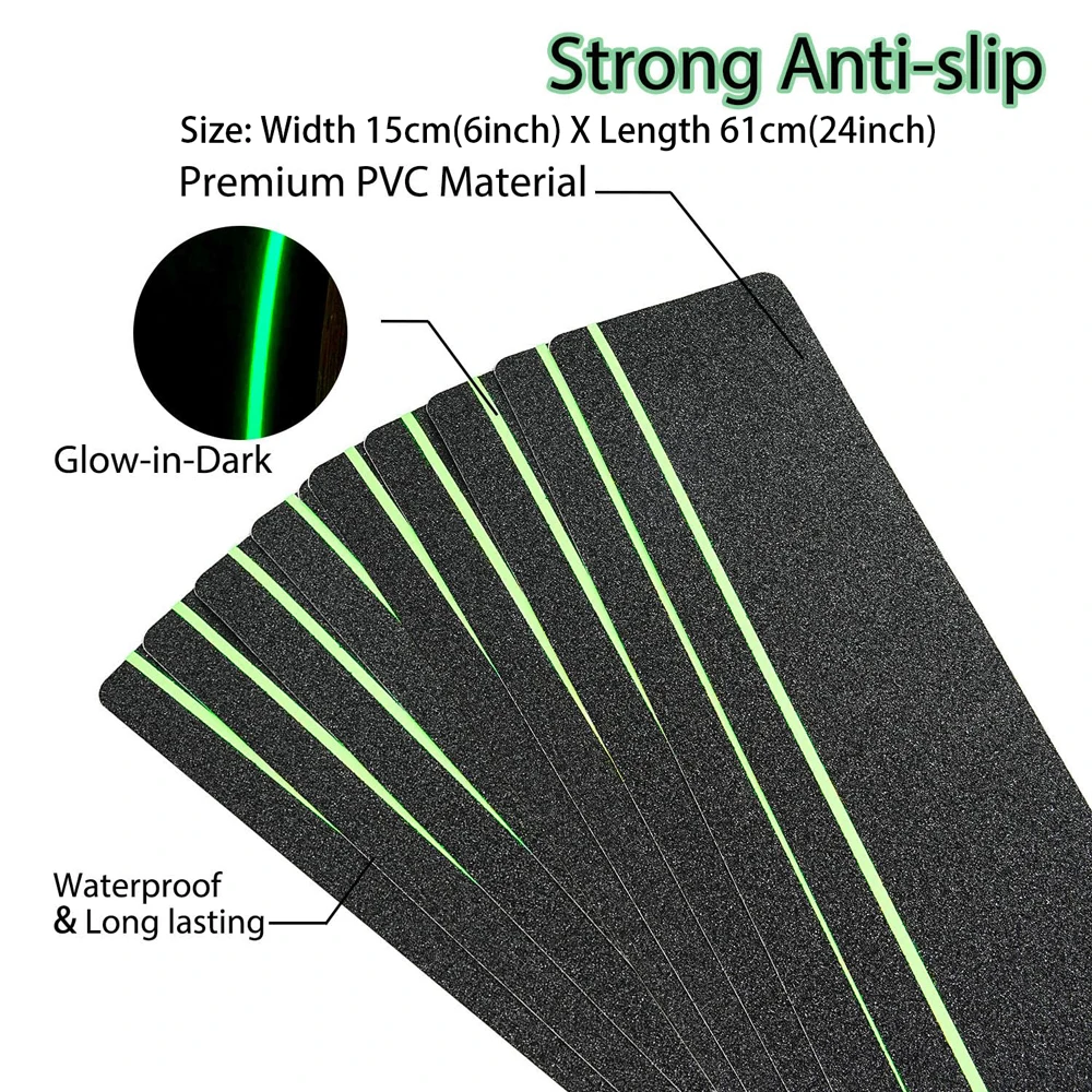 15CM X 61CM Anti Slip Stair Tread With Reflective Strip Tape Glow in Dark Stripe Grip Tape Grit Non Slip High Traction Adhesive