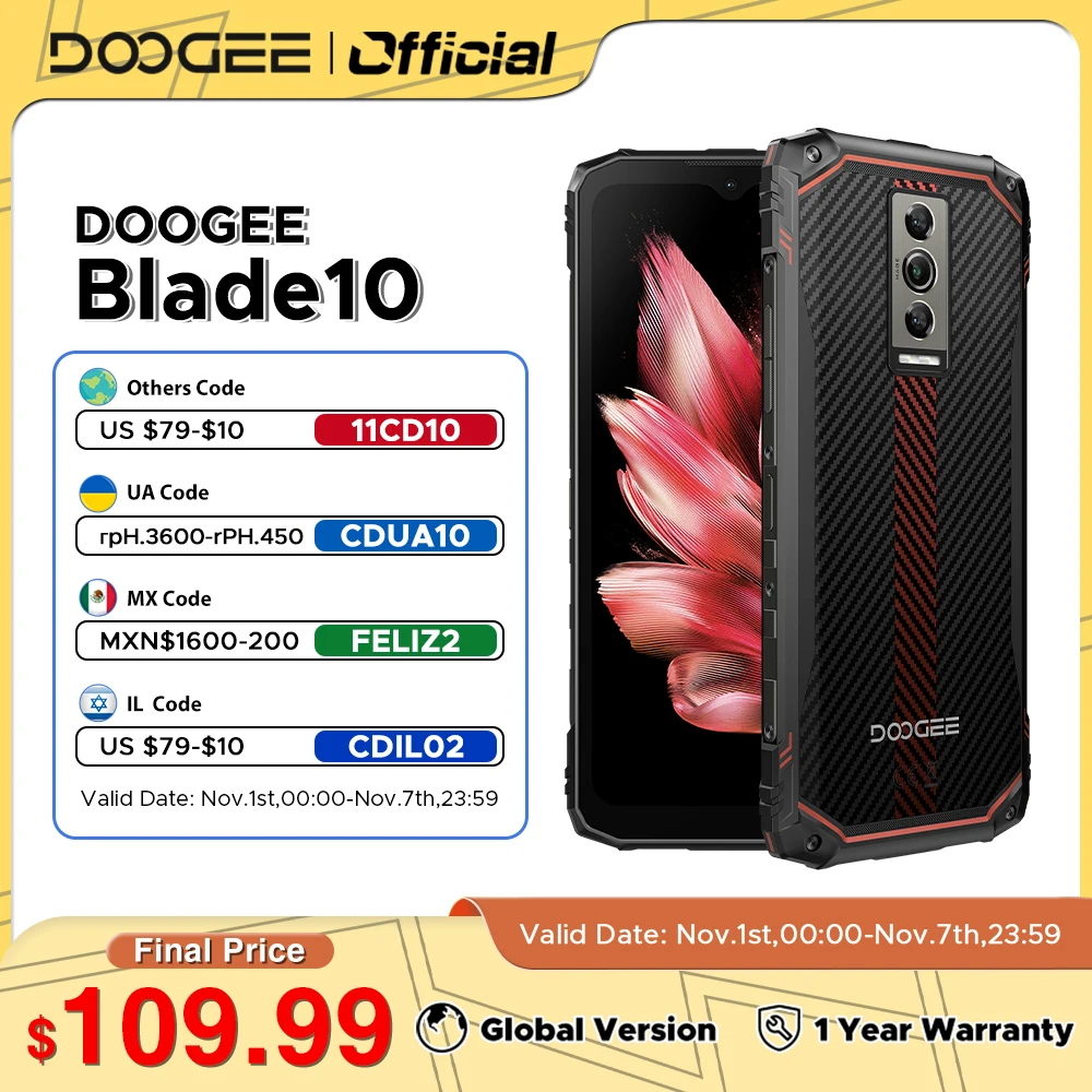 

DOOGEE Blade10 Rugged Phone Android 14 6.56" 90Hz Display 4GB 128GB Octa Core 5150mAh 10W Charge 16MP Main Camera Face Unlock