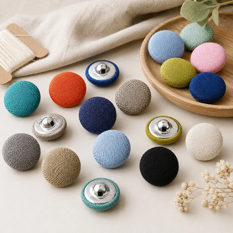 

50Pcs 15-30mm Fabric Covered Buttons Round Shank Sewing Buttons for Shirts Dress Coat Upholstery Craft Decor Supplies Pack Set