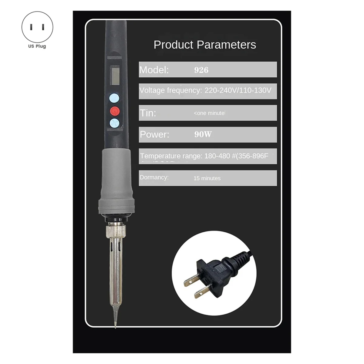 

A96Q-US Plug 90W Soldering Iron Protable Digital Temp Adjustment Intelligent Sleep Heating Electronic Welding Tools Kit