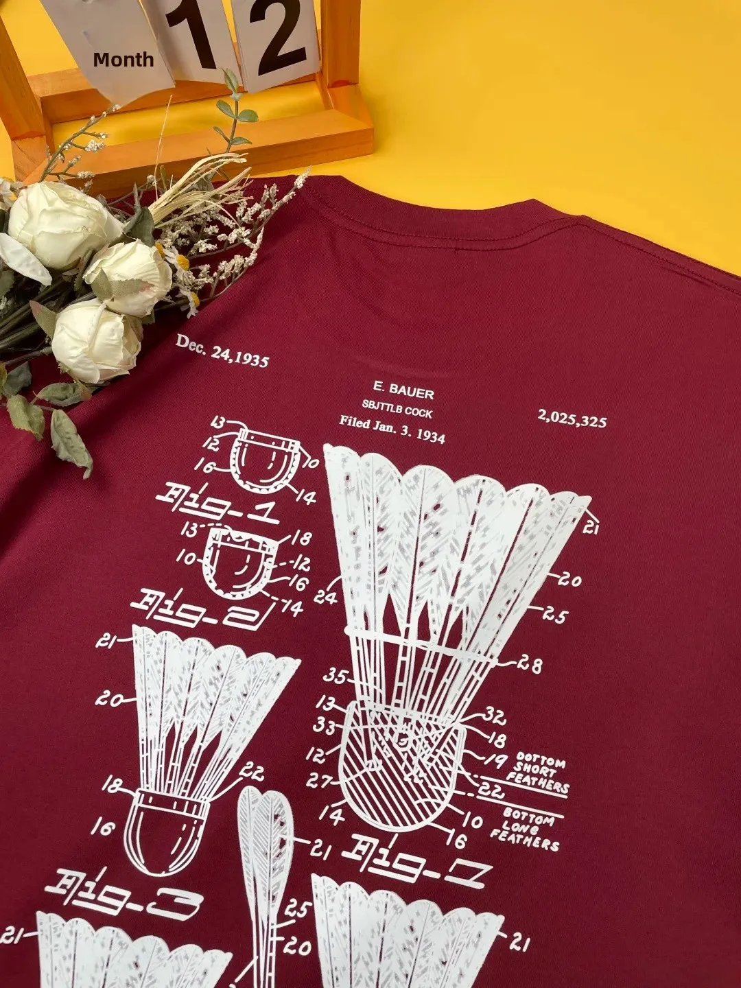Unisex Cotton T-Shirt Badminton Print Short Sleeve Breathable Casual Loose Fit Youthful Summer Fashion round Neck Tee for Cou...