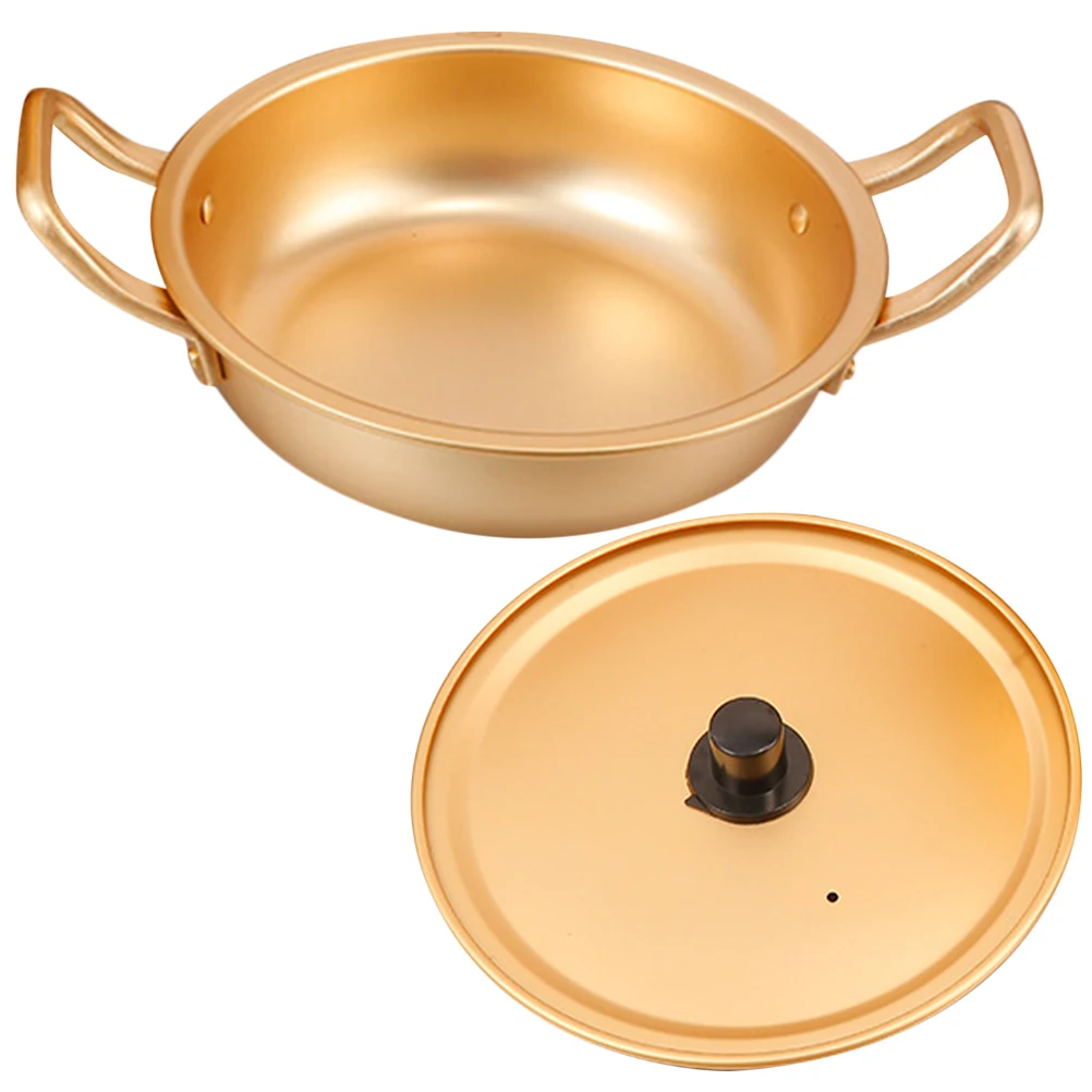 

Korean Kitchenware Double Handles Hot Pot Pressure Cooker for Soup Small Golden Instant Ramen Noodle
