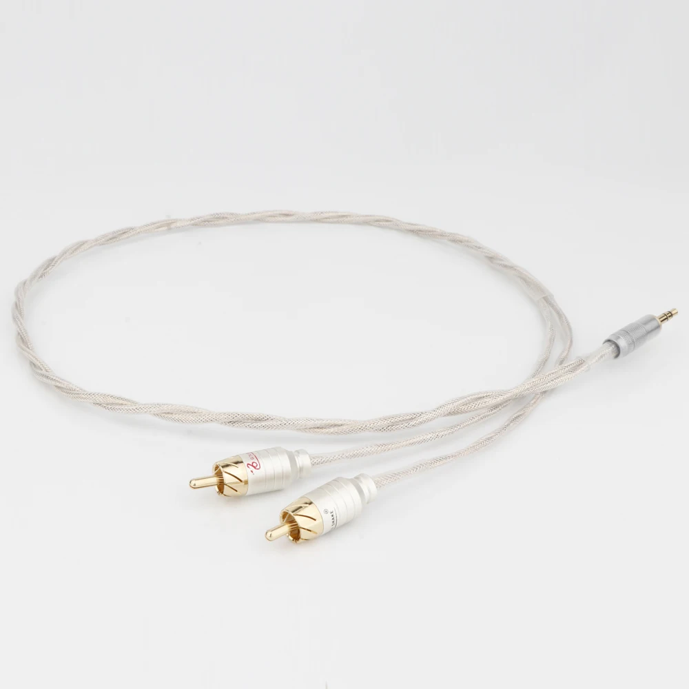 3.5mm Jack to 2RCA OFC Silver-Plate Audio Cable Aux to rca HIFI Stereo for Amplifier Mobile Phone Computer Desktop Audio