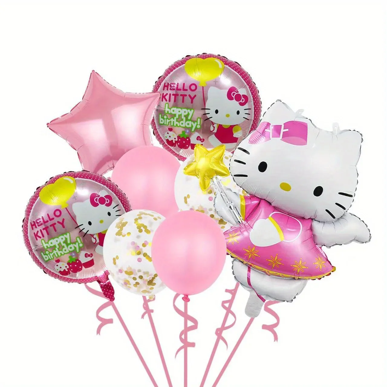 8Pcs Cute Hello Kitty Balloon Set Sanrio Cartoon Cat Foil Balloons for Girls Birthday Party Decor Baby Shower Supplies