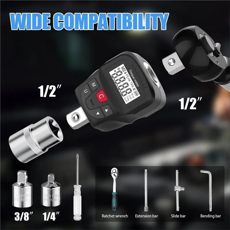Torque Tester Digital 17-340 Nm Electronic Wrench Meter Adapter Bike Car Repair Hand Tools Set