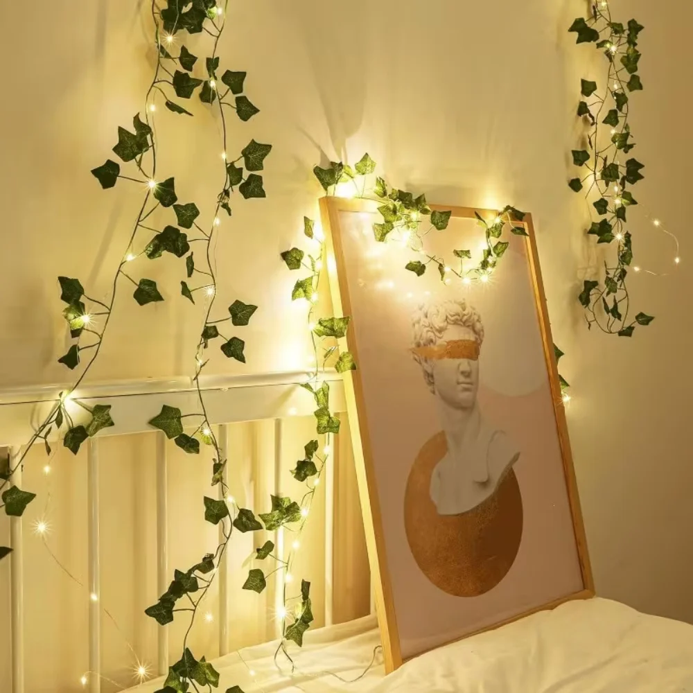 10/50/100LED Battery Powered Ivy Leaf String Lights Artificial Green Vine Garland Fairy Lights for  Balcony Dorm Wedding Decor