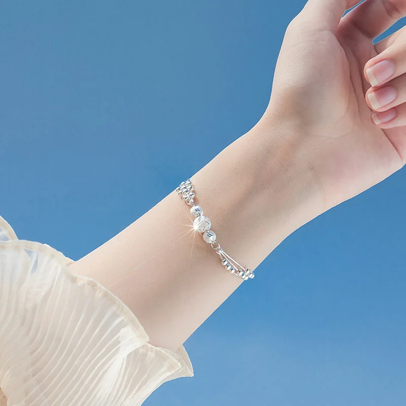 925 Sterling Silver Round Bead Charm Bracelet &Bangle For Women Girls Party Bohemian Fashion Jewelry