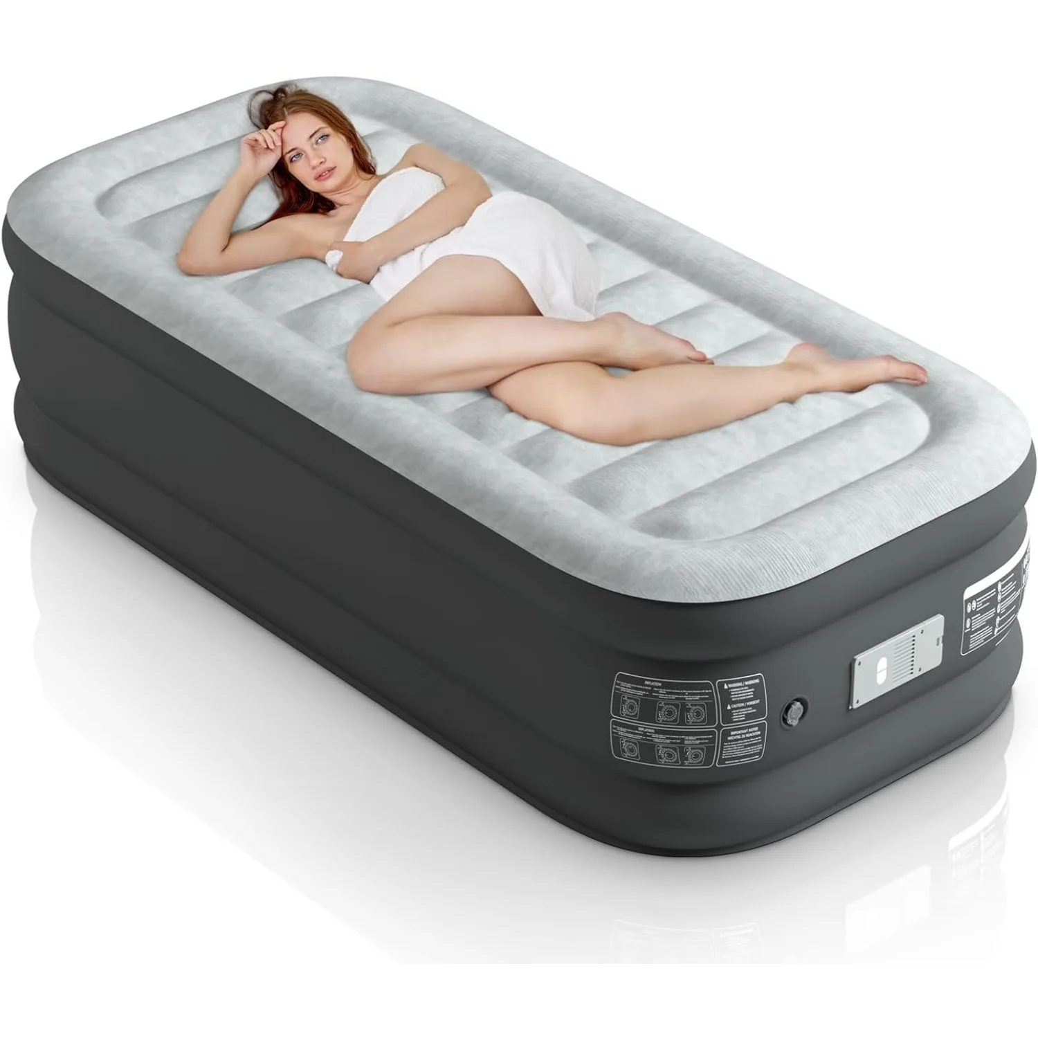 

Twin Air Mattress 18 Inches High Deluxe Push Button to Start/Automatic Stop When Full of Air/1-3 Minutes Quick Inflate/Deflate