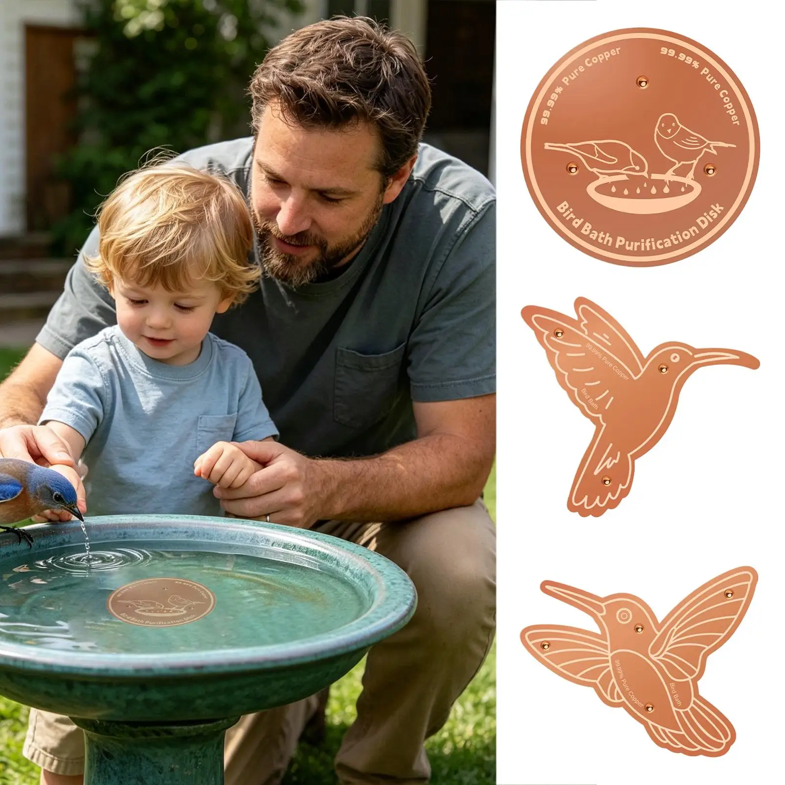 Bird Bath Copper Disk Reinforced Safe Triple Point Support Universal Fit Bird Bath Purification Disk For Park Patio Courtyard