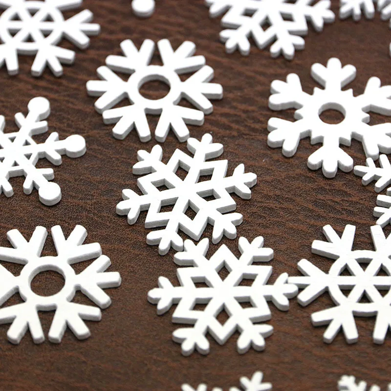 (50pcs/pack) 3.5cm White Mix Shape Wooden Snowflakes Christmas Ornaments Pendants New Year Decorations for Home