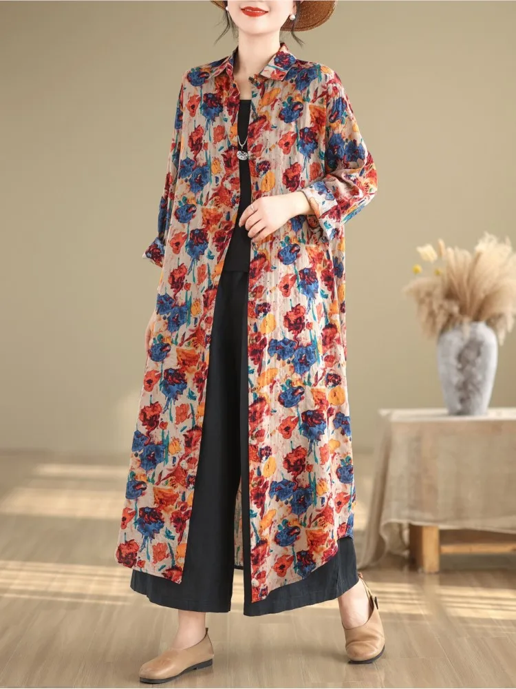 Oversized Spring Long Shirt Dress Women Floral Print Fashion Long Sleeve Ladies Dresses Casual Loose Pleated Woman Shirt Dress