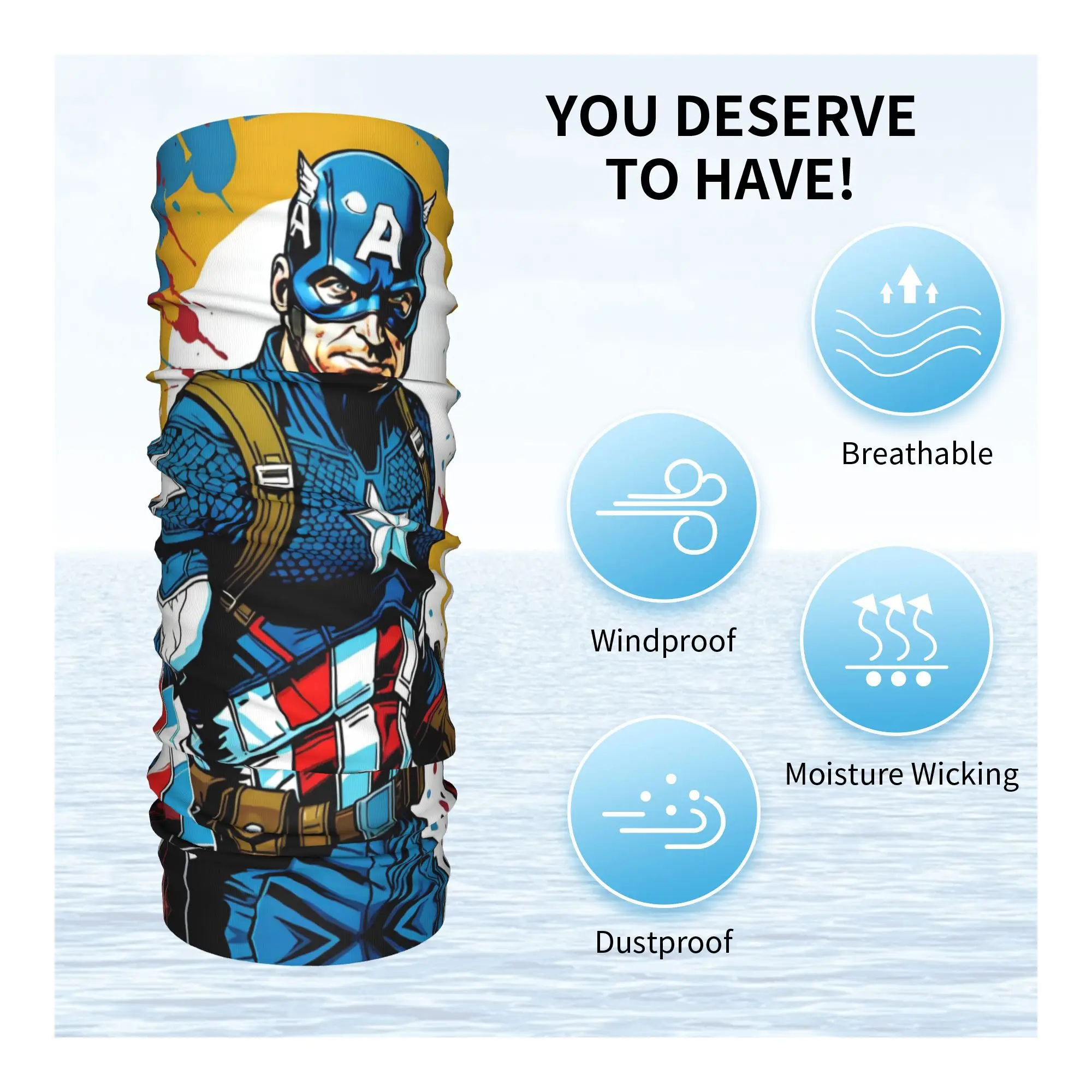 Custom Captain America Colorful Graffiti   Bandana Neck Warmer Men Women Winter Ski Tube Scarf Gaiter Anime Cartoon Face Cover