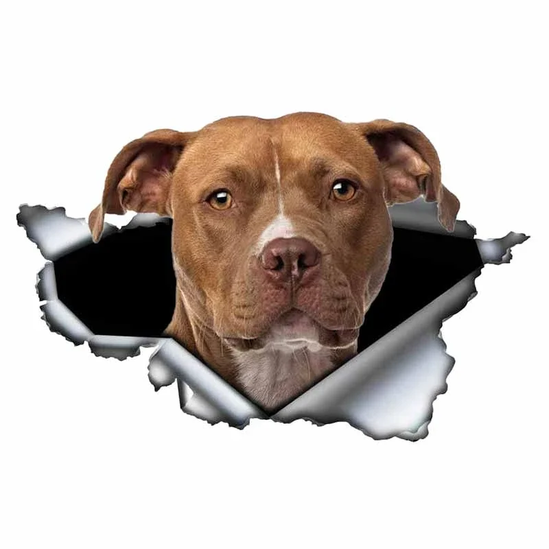 LYKX Blue Pitbull Dog Car Sticker Creative Torn Metal Decal Waterproof  StickersCar Styling Pet Car Decoration