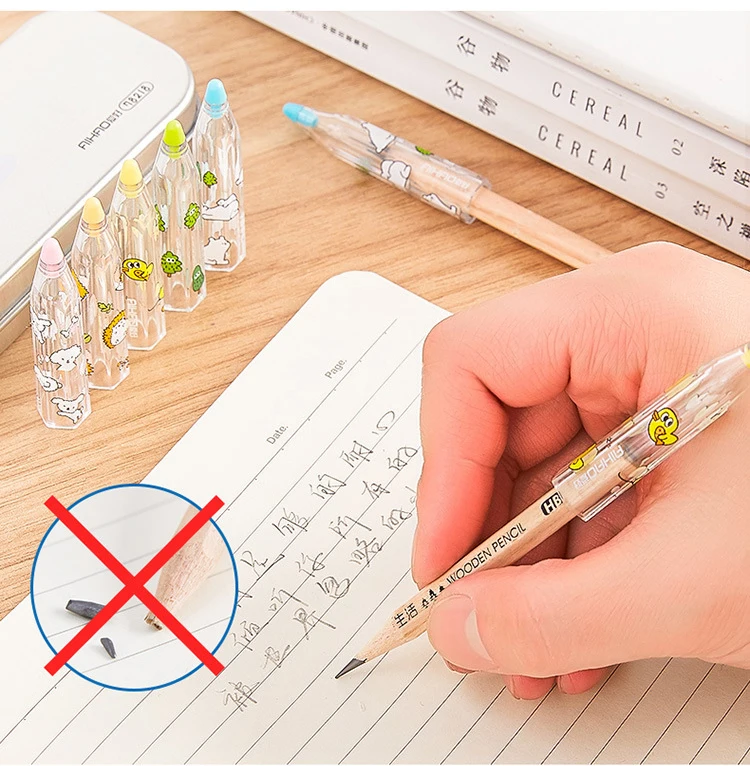 Elementary School Cartoon Lápis Cap, Case Proteção, Pen Cover, Extender Caps, Material Escolar, 5Pcs