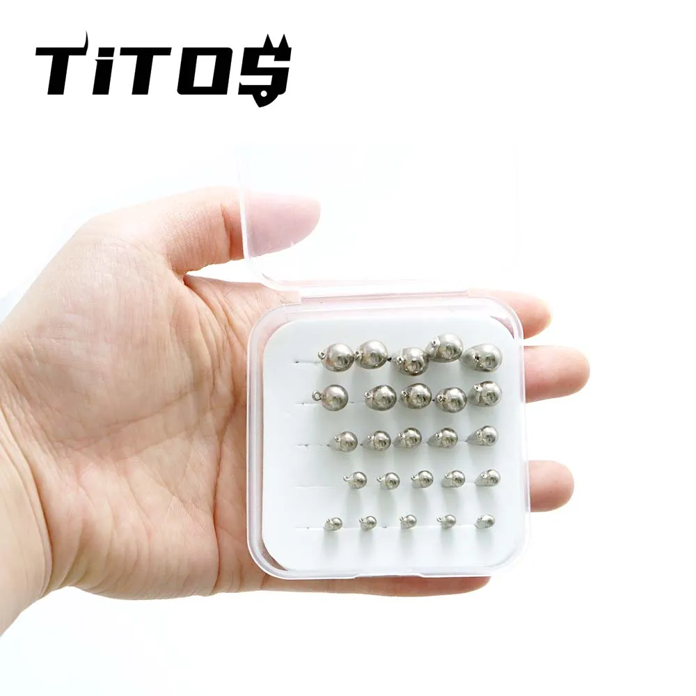 TITOS Tungsten Tear Drop Plain Fishing Jig Head Set,20PCS Boxed 2.7mm~7mm Ice Hook In Winter Pike Carp Perch Baits Lures