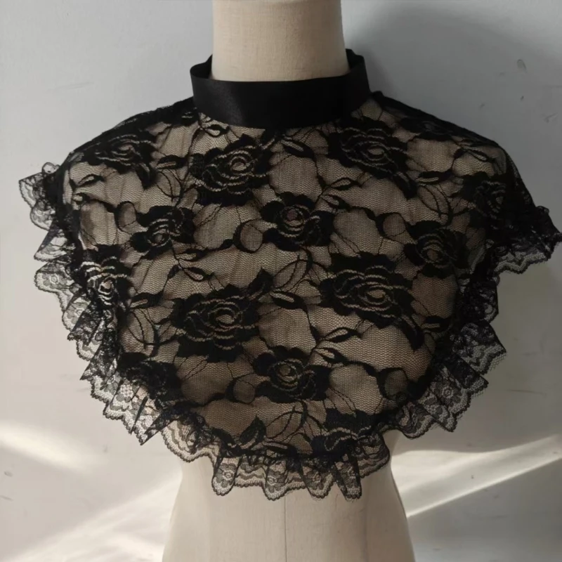 DXAE Easy Wear Lace Mock Collar Black Sheer Lace Overlay for Dress Layering Outfit Changes and Neckline Detail