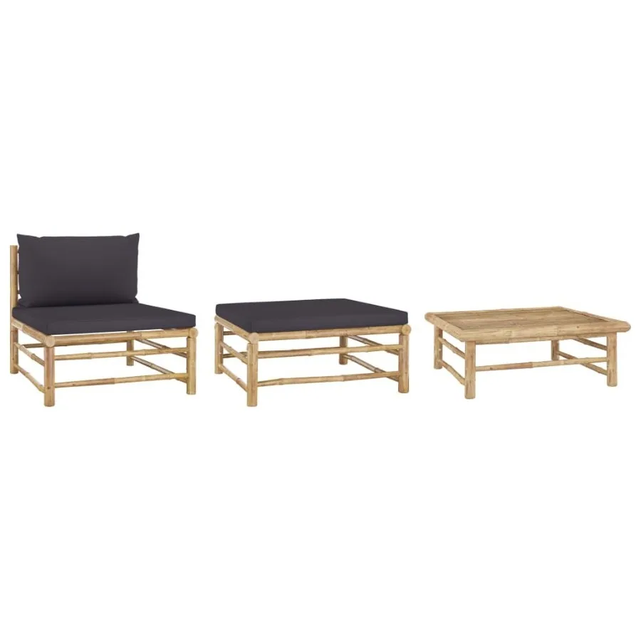 

3 Piece Patio Lounge Set with Dark Gray Cushions Bamboo