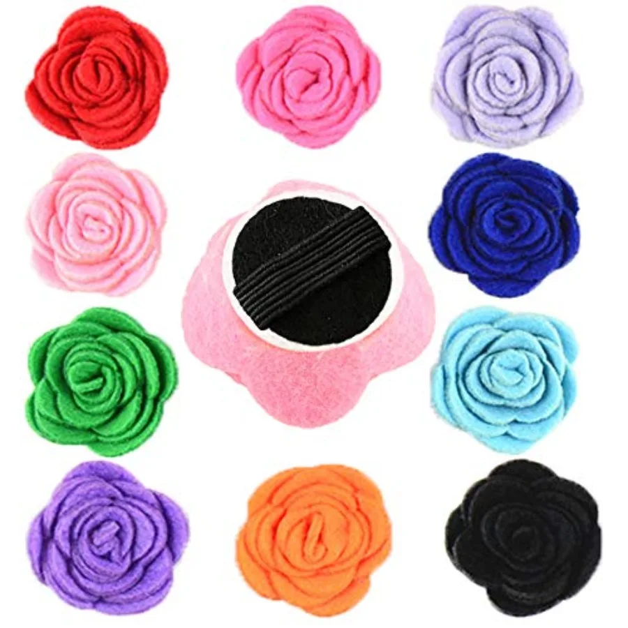 12pcs 1.6" Rose Small Dogs Collar Bows Flowers for Doggy Cats Wedding Birthday Party Collars Decor Sliding Accessories